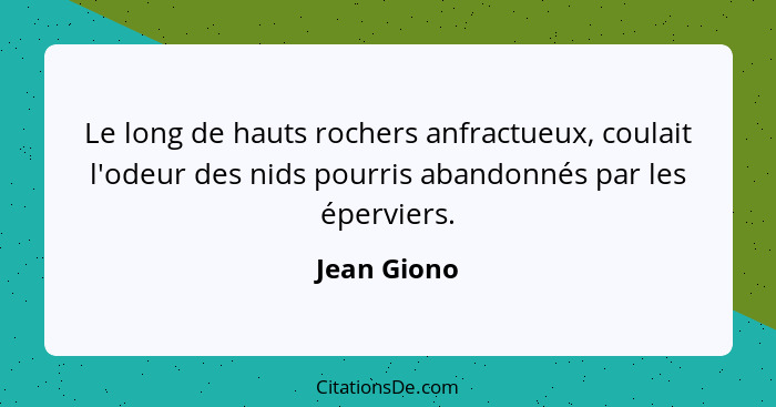 Le long de hauts rochers anfractueux, coulait l'odeur des nids pourris abandonnés par les éperviers.... - Jean Giono