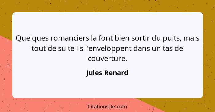 Quelques romanciers la font bien sortir du puits, mais tout de suite ils l'enveloppent dans un tas de couverture.... - Jules Renard