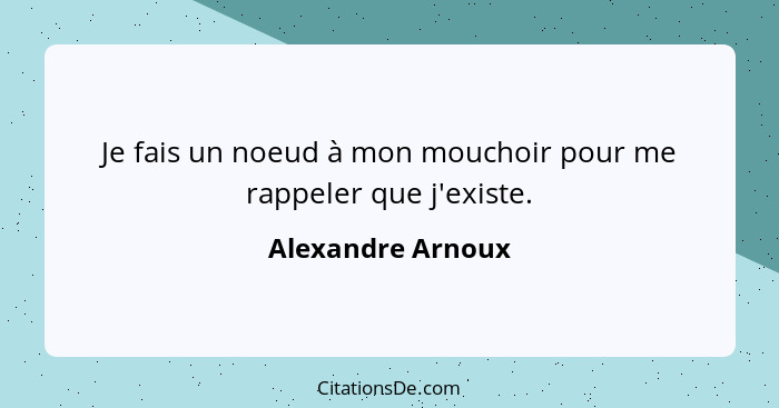 Je fais un noeud à mon mouchoir pour me rappeler que j'existe.... - Alexandre Arnoux
