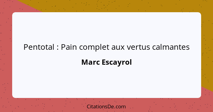 Pentotal : Pain complet aux vertus calmantes... - Marc Escayrol
