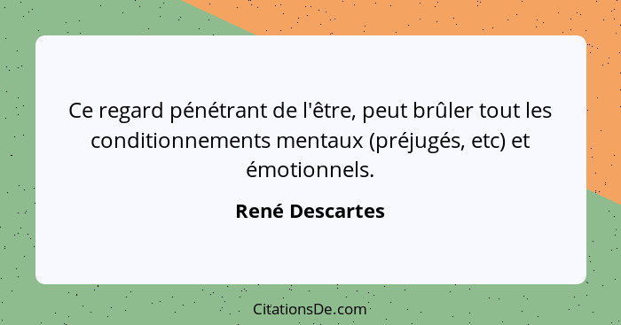 Ce regard pénétrant de l'être, peut brûler tout les conditionnements mentaux (préjugés, etc) et émotionnels.... - René Descartes