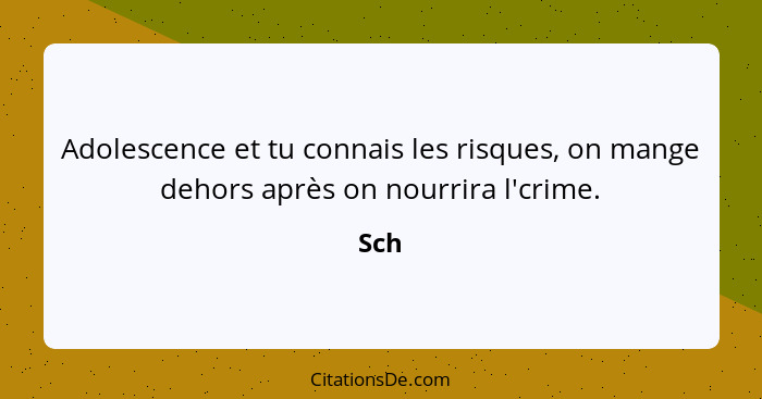 Adolescence et tu connais les risques, on mange dehors après on nourrira l'crime.... - Sch