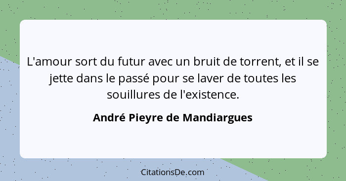 L'amour sort du futur avec un bruit de torrent, et il se jette dans le passé pour se laver de toutes les souillures de l... - André Pieyre de Mandiargues