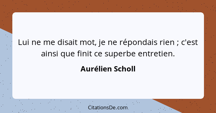 Lui ne me disait mot, je ne répondais rien ; c'est ainsi que finit ce superbe entretien.... - Aurélien Scholl