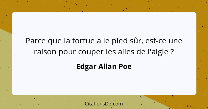 Parce que la tortue a le pied sûr, est-ce une raison pour couper les ailes de l'aigle ?... - Edgar Allan Poe