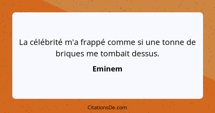 La célébrité m'a frappé comme si une tonne de briques me tombait dessus.... - Eminem