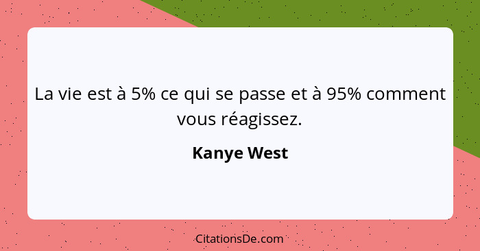 La vie est à 5% ce qui se passe et à 95% comment vous réagissez.... - Kanye West