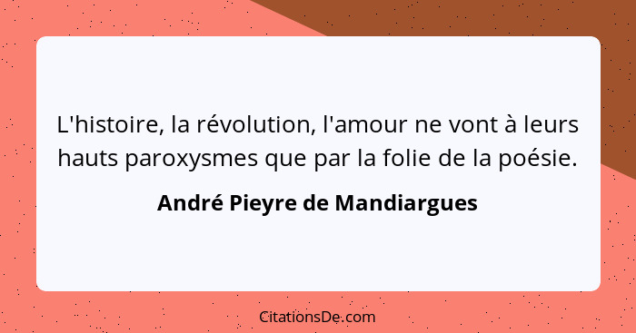 L'histoire, la révolution, l'amour ne vont à leurs hauts paroxysmes que par la folie de la poésie.... - André Pieyre de Mandiargues