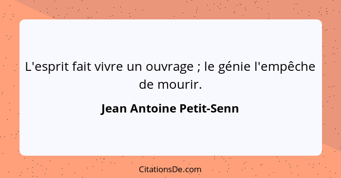 L'esprit fait vivre un ouvrage ; le génie l'empêche de mourir.... - Jean Antoine Petit-Senn