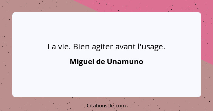 La vie. Bien agiter avant l'usage.... - Miguel de Unamuno