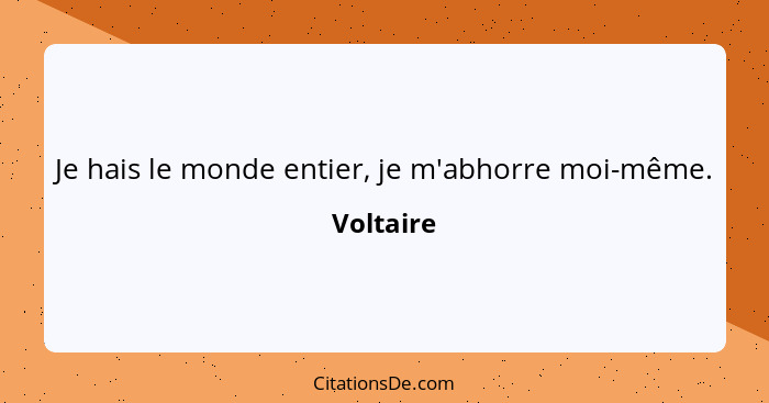 Je hais le monde entier, je m'abhorre moi-même.... - Voltaire