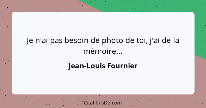 Je n'ai pas besoin de photo de toi, j'ai de la mémoire...... - Jean-Louis Fournier