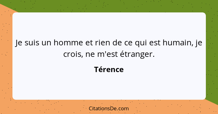 Je suis un homme et rien de ce qui est humain, je crois, ne m'est étranger.... - Térence