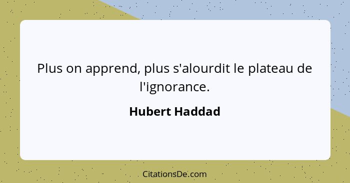 Plus on apprend, plus s'alourdit le plateau de l'ignorance.... - Hubert Haddad