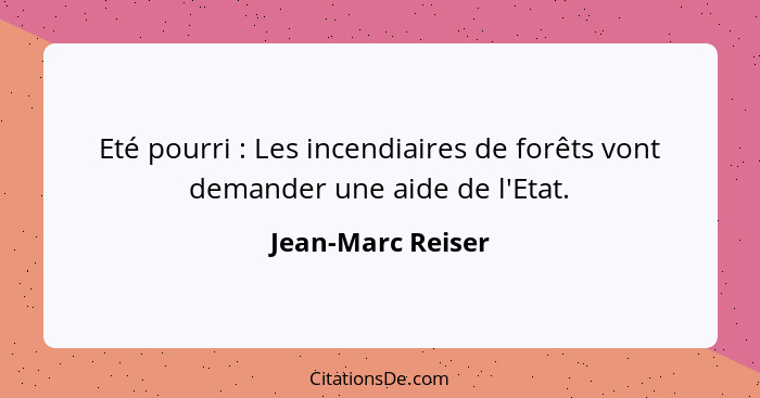 Eté pourri : Les incendiaires de forêts vont demander une aide de l'Etat.... - Jean-Marc Reiser