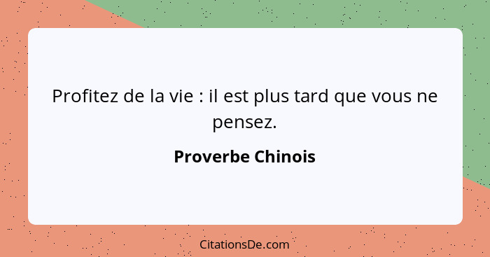 Profitez de la vie : il est plus tard que vous ne pensez.... - Proverbe Chinois