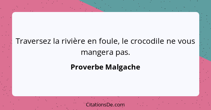 Traversez la rivière en foule, le crocodile ne vous mangera pas.... - Proverbe Malgache