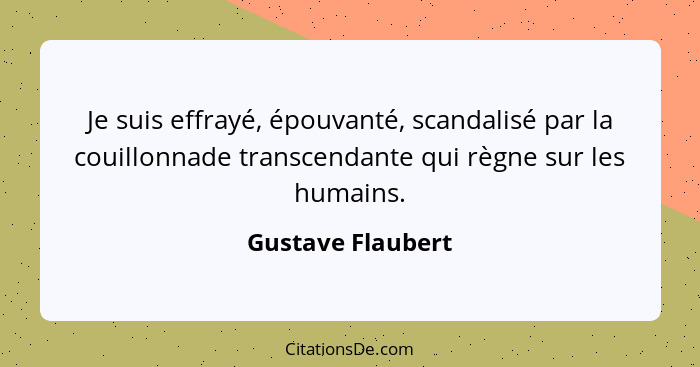 Je suis effrayé, épouvanté, scandalisé par la couillonnade transcendante qui règne sur les humains.... - Gustave Flaubert