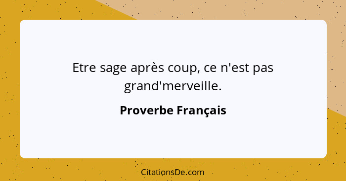 Etre sage après coup, ce n'est pas grand'merveille.... - Proverbe Français