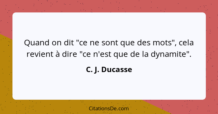 Quand on dit "ce ne sont que des mots", cela revient à dire "ce n'est que de la dynamite".... - C. J. Ducasse