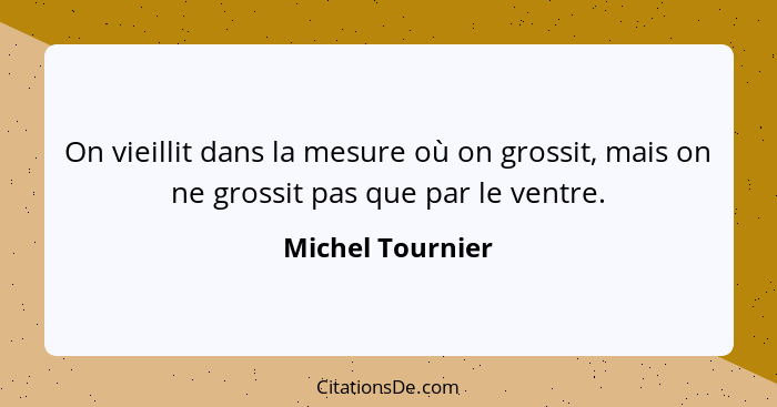 On vieillit dans la mesure où on grossit, mais on ne grossit pas que par le ventre.... - Michel Tournier