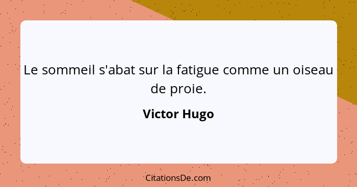 Le sommeil s'abat sur la fatigue comme un oiseau de proie.... - Victor Hugo