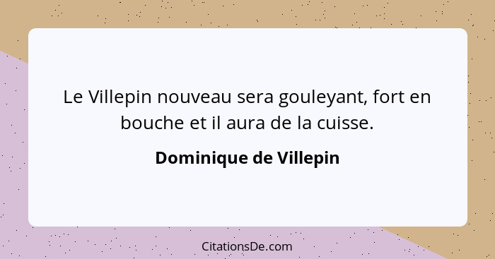 Le Villepin nouveau sera gouleyant, fort en bouche et il aura de la cuisse.... - Dominique de Villepin