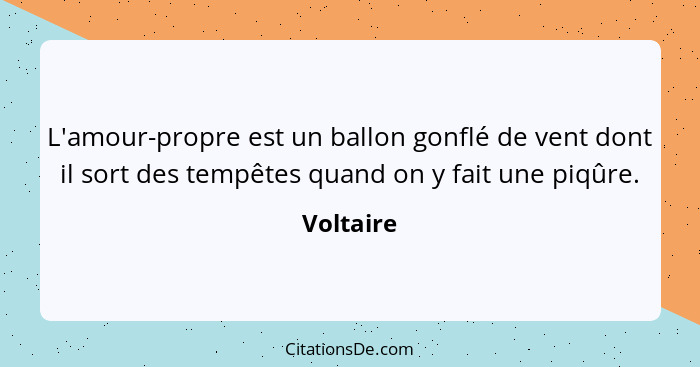 L'amour-propre est un ballon gonflé de vent dont il sort des tempêtes quand on y fait une piqûre.... - Voltaire