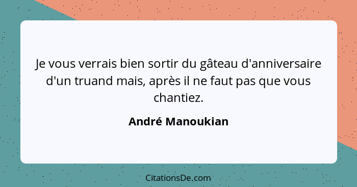 Je vous verrais bien sortir du gâteau d'anniversaire d'un truand mais, après il ne faut pas que vous chantiez.... - André Manoukian