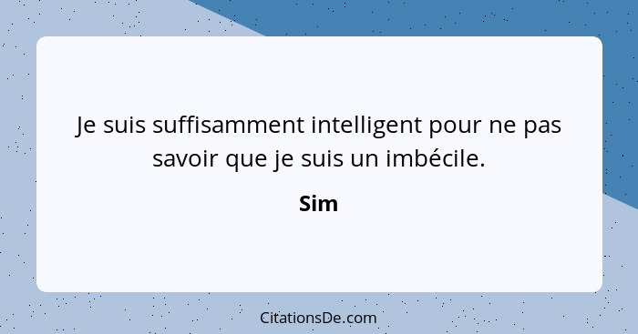 Je suis suffisamment intelligent pour ne pas savoir que je suis un imbécile.... - Sim