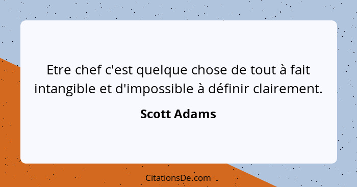 Etre chef c'est quelque chose de tout à fait intangible et d'impossible à définir clairement.... - Scott Adams