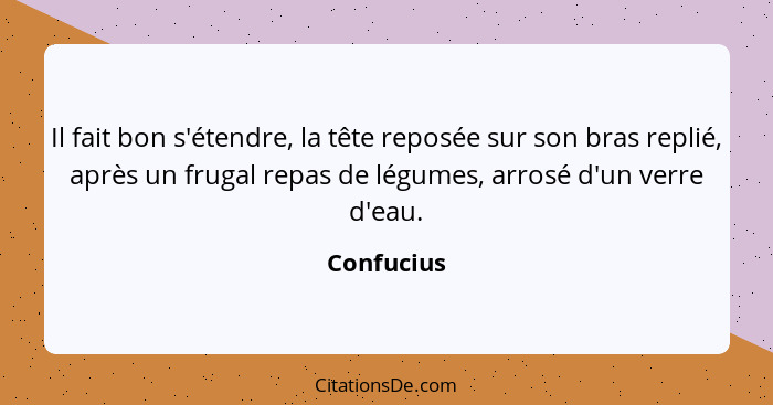 Il fait bon s'étendre, la tête reposée sur son bras replié, après un frugal repas de légumes, arrosé d'un verre d'eau.... - Confucius