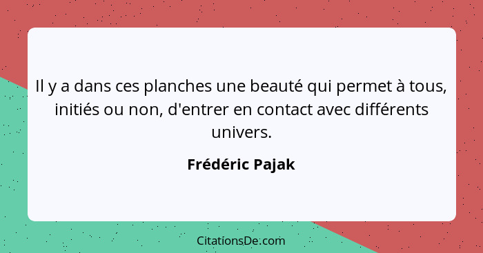 Il y a dans ces planches une beauté qui permet à tous, initiés ou non, d'entrer en contact avec différents univers.... - Frédéric Pajak