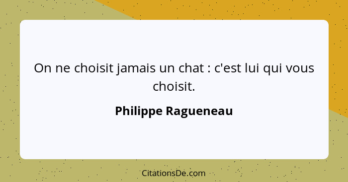 On ne choisit jamais un chat : c'est lui qui vous choisit.... - Philippe Ragueneau