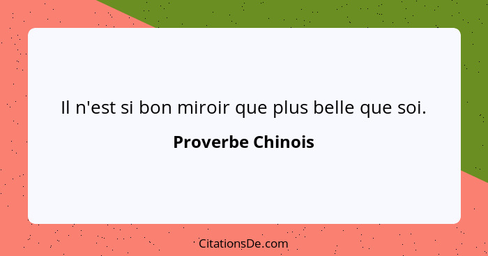 Il n'est si bon miroir que plus belle que soi.... - Proverbe Chinois