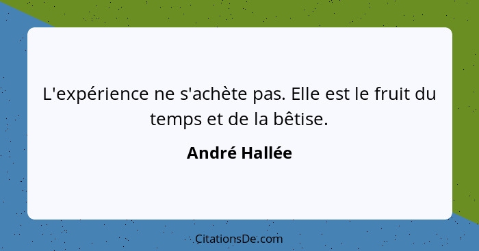 L'expérience ne s'achète pas. Elle est le fruit du temps et de la bêtise.... - André Hallée