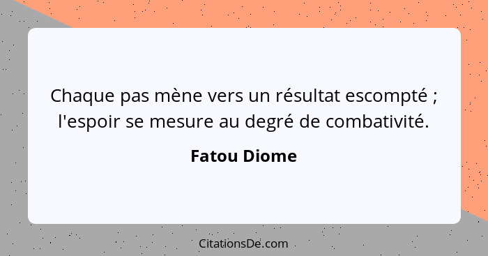 Chaque pas mène vers un résultat escompté ; l'espoir se mesure au degré de combativité.... - Fatou Diome