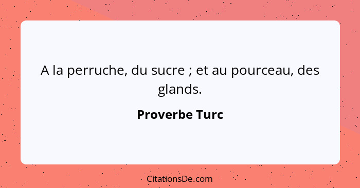 A la perruche, du sucre ; et au pourceau, des glands.... - Proverbe Turc