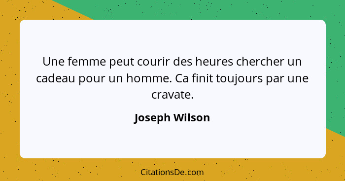 Une femme peut courir des heures chercher un cadeau pour un homme. Ca finit toujours par une cravate.... - Joseph Wilson