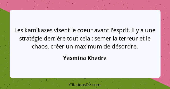 Les kamikazes visent le coeur avant l'esprit. Il y a une stratégie derrière tout cela : semer la terreur et le chaos, créer un m... - Yasmina Khadra