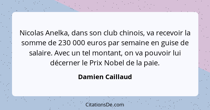 Nicolas Anelka, dans son club chinois, va recevoir la somme de 230 000 euros par semaine en guise de salaire. Avec un tel montant, o... - Damien Caillaud