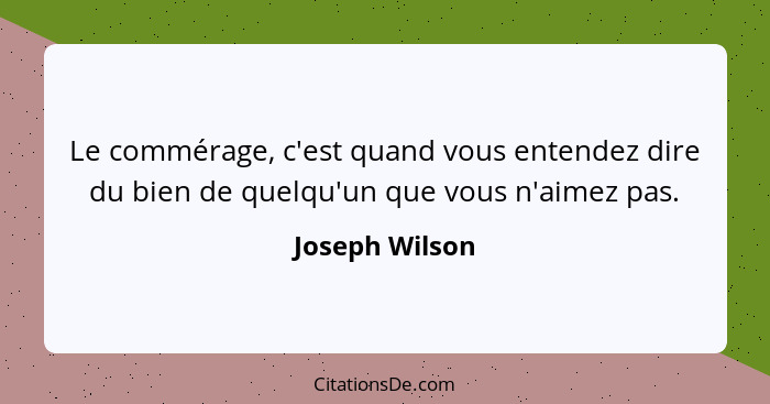 Le commérage, c'est quand vous entendez dire du bien de quelqu'un que vous n'aimez pas.... - Joseph Wilson