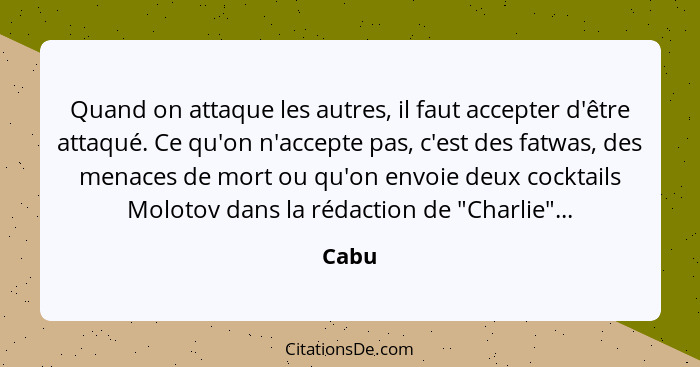 Quand on attaque les autres, il faut accepter d'être attaqué. Ce qu'on n'accepte pas, c'est des fatwas, des menaces de mort ou qu'on envoie deu... - Cabu