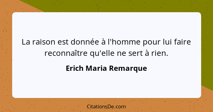 La raison est donnée à l'homme pour lui faire reconnaître qu'elle ne sert à rien.... - Erich Maria Remarque