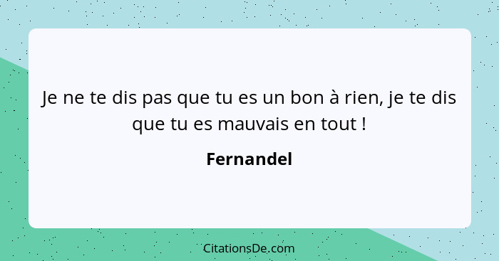 Je ne te dis pas que tu es un bon à rien, je te dis que tu es mauvais en tout !... - Fernandel