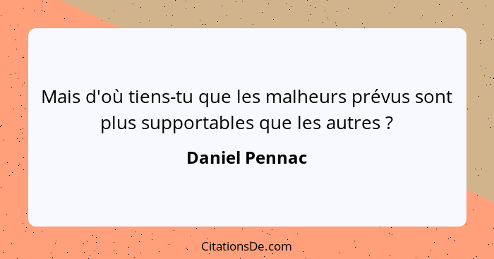 Mais d'où tiens-tu que les malheurs prévus sont plus supportables que les autres ?... - Daniel Pennac