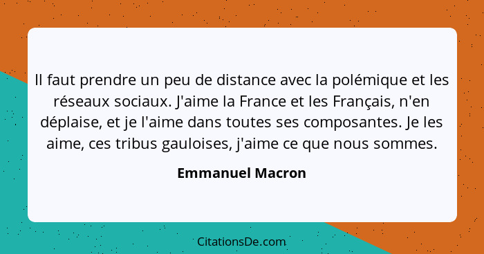 Il faut prendre un peu de distance avec la polémique et les réseaux sociaux. J'aime la France et les Français, n'en déplaise, et je... - Emmanuel Macron