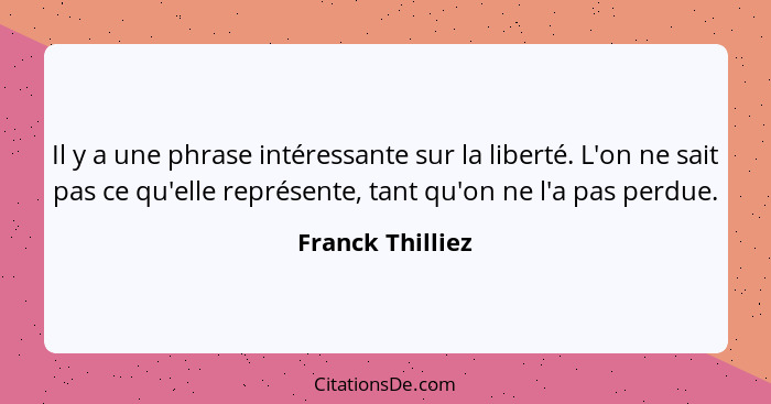 Il y a une phrase intéressante sur la liberté. L'on ne sait pas ce qu'elle représente, tant qu'on ne l'a pas perdue.... - Franck Thilliez