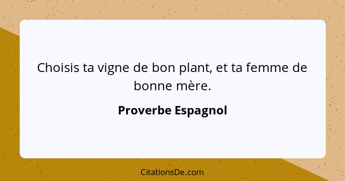 Choisis ta vigne de bon plant, et ta femme de bonne mère.... - Proverbe Espagnol