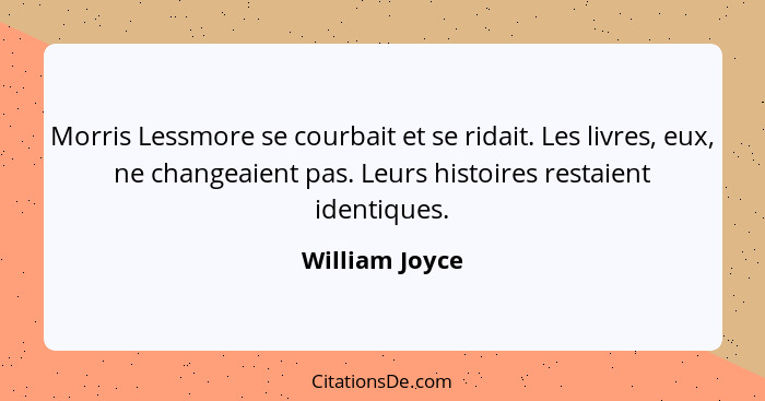 Morris Lessmore se courbait et se ridait. Les livres, eux, ne changeaient pas. Leurs histoires restaient identiques.... - William Joyce